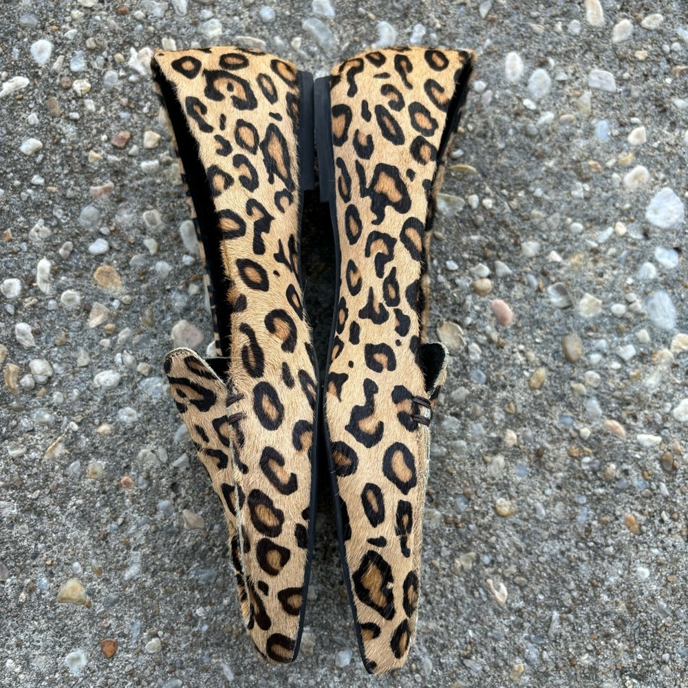 Jeffrey Campbell Leopard Calf Hair Loafer Flats Pointed Toe Slip-on 6 - Picture 6 of 9